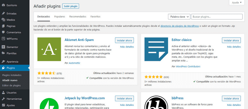 añadir plugins en wordpress