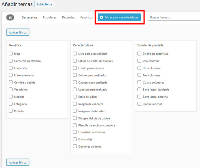 los filtros de temas para wordpress