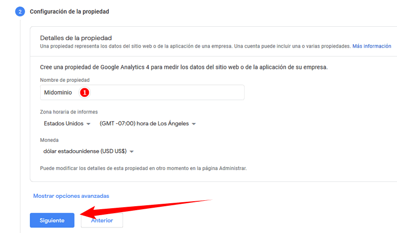 configuracion de una propiedad para google analytics 4
